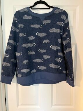 L.L. Bean Blue Cloud-Pattern Crewneck Sweater